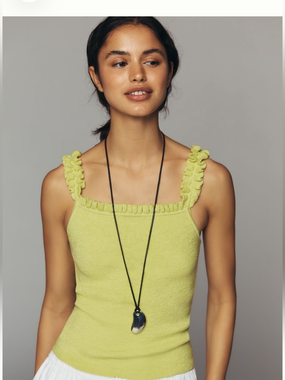 Anthropologie Ruffled Strap Tank in Lime